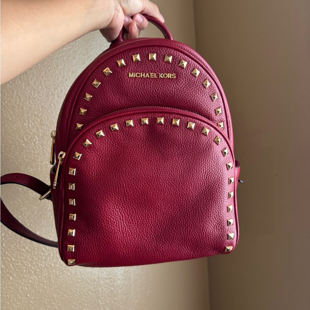 Michael Kors Burgundy Backpack with Gold Studs